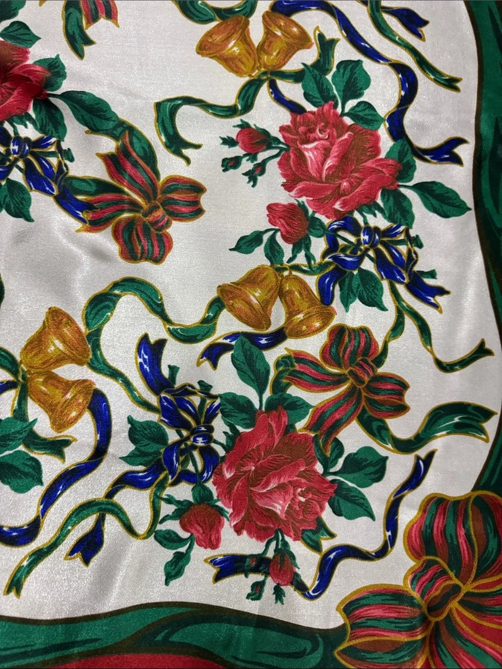 Red Floral Silk-Feel Christmas Square Scarf